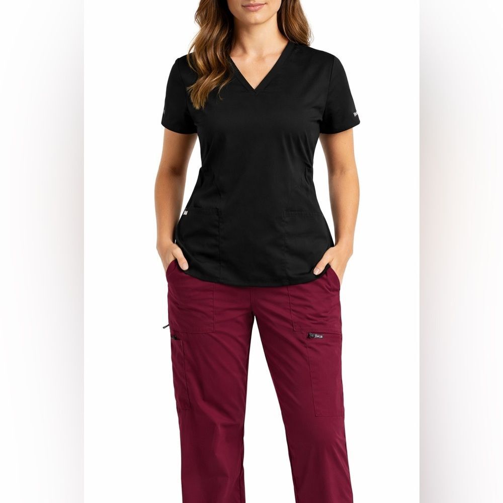 Grey’s Anatomy by Barco Scrub Set Medium Black Top Burgundy Pants Medical